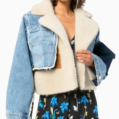 China 2021 Winter Fashion Viable Women Shear Jacket Women Contrast Suede Sherpa Jacket Denim And Suede Jacket for sale