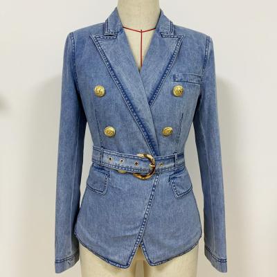 China Anti-wrinkle 2020 new arrivals autumn collection office lady button embellished women denim double breasted jacket for sale