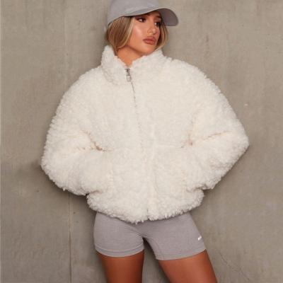 China 2022 Spring Women's Clothing Stand Collar Zipper Solid Women's Faux Fur Bomber Jacket Coat Fleece Jacket Puff Jacket Anti-wrinkle for sale