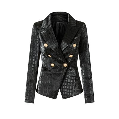 China 2022 New Arrivals Fashion Crocodile PU Leather Blazer Anti-Shrink Women Ladies Office Ladies Slim Jacket for sale