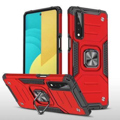 China LG Stylo7 4G 5G K92 K52 Ring Phone Case For Shockproof Rugged Hybrid Armor PC+TPU Shockprooof Velor Cover With Kickstand Metal Plate for sale