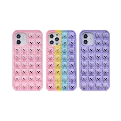 China Anti-falling Wiggle Reliver Stress Toys Rainbow Bear Phone Case For iPhone 11 Pro Max Push Bubble Fidget Antistress Toys Silicone Cover for sale