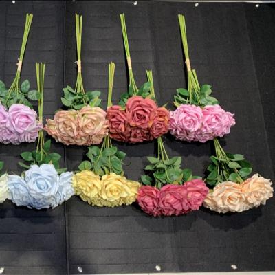 China Natural Touch Amazon Best Selling 7 Head Rose Artificial Flower Heads Wholesale High Quality European Silk Flower for sale