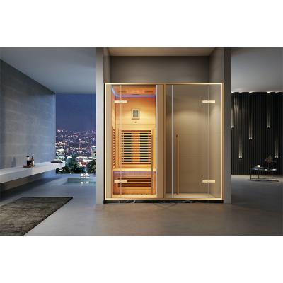 China ANAQ Computer Control Modern Colored Lights Sauna 2 Rooms Infrared Sauna And Steam Bath Combo for sale