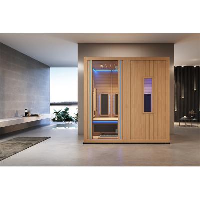 China ANAQ Beauty Modern Blue Hemlock Wooden Infrared Sauna Light 8mm Full Sauna Room for sale