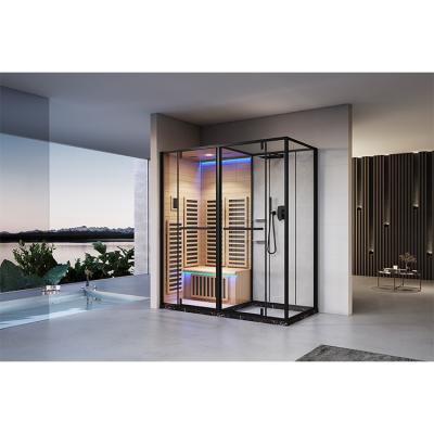 China ANAQ 8Mm Hemlock Wood Cabin Sauna Hammam Shower Sauna Modern White Light Reading Room for sale