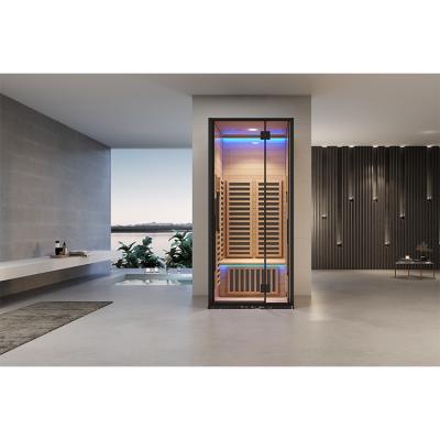 China Minimalist ANAQ 1 Sauna Hemlock Person Cabin Wooden Infrared Shower Hammam Sauna Room for sale