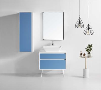 China Modern Luxury Modern Glossy Pure Blue Bathroom Cabinet Set With Resin Basin for sale