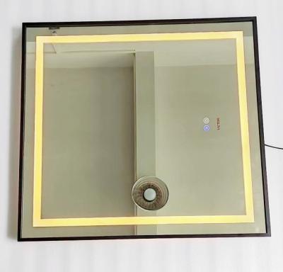 China Wall Mounted Lighted Bath View LED Mirror Aluminum Touch Switch Around Black LED Bathroom Mirror Rectangle Touch Sensor for sale