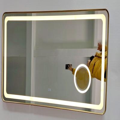 China Illuminated Wall Mount Decorative Oversized Bath Reflects Light Up Mirror Rectangle Touch Aluminum Framed Smart Bathroom Mirror LED for sale