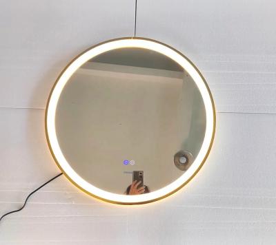 China Sight LED Bathroom Mirror Touch Switch Wall Hanging LED Light Mirror View Golden Rectangle Round Touch Sensor for sale