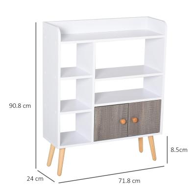 China Multi-Shelf Adjustable Bookcase Freestanding (Height) Storage Cabinet Shelves Wooden Legs White for sale