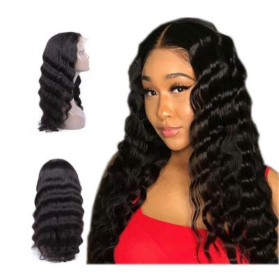 China Kosher Wave 18 Inch 20 Inch 22 Inch 24 Inch 150 Density Virgin Remy Human Hair Loose Deep Wave Brazilian Deep Curly Headband Full Lace Wig for sale