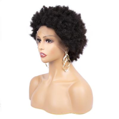 China Kinky Curly Afro Kinky Curl Remy Brazilian Human Hair 180% Density Pre-Plucked 4x13 Lace Front Short Wig For African Black Women for sale