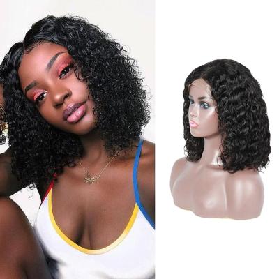 China Jerry Curl Hot Selling Short Bob Human Hair Wig Vendor Brazilian Virgin Hair 100% Pre Plucked Jerry Curl Bob Lace Front Wig for sale