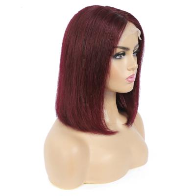 China Short Red Lace Front Bob Wig For Women 99j Human Hair Wave Virgin Human Hair Color Cheap Silky Straight Weave Wig for sale