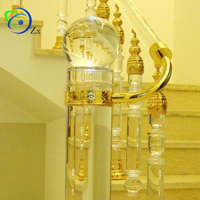 China Crystal Crystal or Acrylic Column Pillar for Stair Handrail Balustrade with Stainless Steel Fittings / Glass Railings with Led Lamps for sale