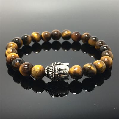 China Good Polish Bead Tiger Eyes Gemstone Beaded Bracelet Custom Beads Adjustable Bracelet Buddha Design For Women And Men Fashion Wear for sale