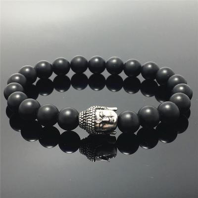 China Good Polish Bead Matte Onyx Gemstone Beaded Bracelet Custom Beads Stretch Bracelet Buddha Design For Women And Men Fashion Wear for sale