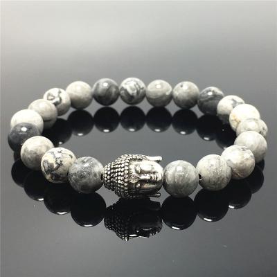 China Good Polish Beads Map Stone Gemstone Beaded Bracelet Custom Beads Stretch Bracelet Buddha Design For Women And Men Fashion Wear for sale