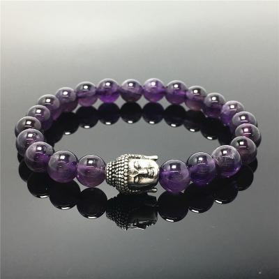 China Good Polish Beads Amethyst Gemstone Beaded Bracelet Custom Beads Stretch Bracelet Buddha Design For Women And Men Fashion Wear for sale