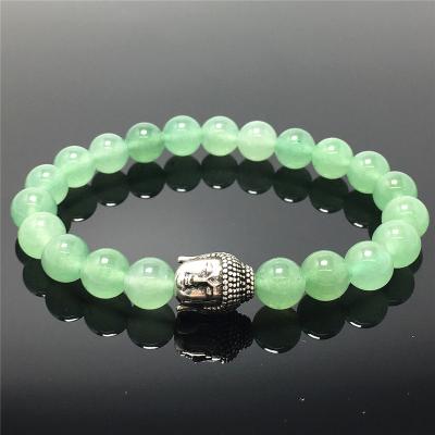 China Good Polish Beads Green Adventurine Gemstone Beaded Bracelet Custom Beads Stretch Bracelet Buddha Design For Women And Men Fashion Wear for sale