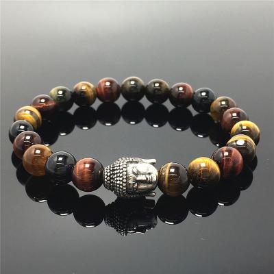 China Good Polish Bead Tiger Eyes Gemstone Beaded Bracelet Colorful Custom Beads Stretch Bracelet Buddha Design For Women And Men Fashion Wear for sale