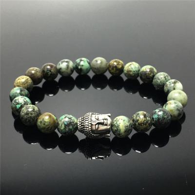 China Good Polish Beads African Turquoise Gemstone Beaded Bracelet Custom Beads Stretch Bracelet Buddha Design For Women And Men Fashion Wear for sale