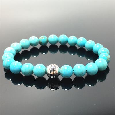 China Good Polish Beads Turquoise Blue Gemstone Beaded Bracelet Custom Beads Stretch Bracelet Basketball Design For Women And Men Fashion Wear for sale