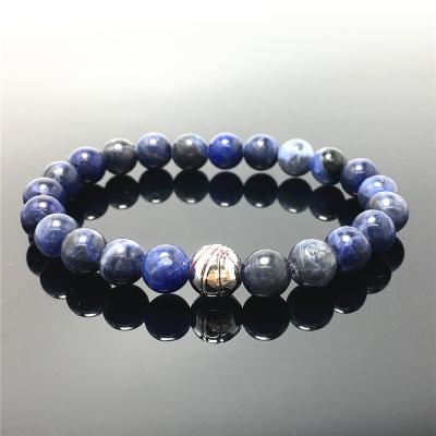 China Good Polish Beads Sodalite Gemstone Beaded Bracelet Custom Beads Bracelet Basketball Adjustable Design For Women And Men Fashion Wear for sale