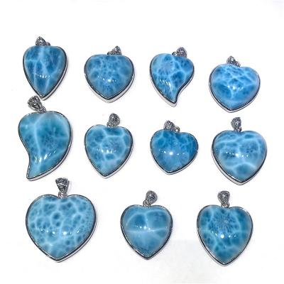 China For Jewelry Making Natural Larimar Cabochon Heart Pendant Necklace Shape For Sterling Silver Gemstone And Jewelry Design For Women for sale