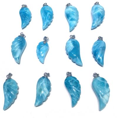 China For Jewelry Making Natural Larimar Cabochon Pendant Necklace Angel Wing Shape For Sterling Silver Gemstone And Jewelry Design For Women for sale