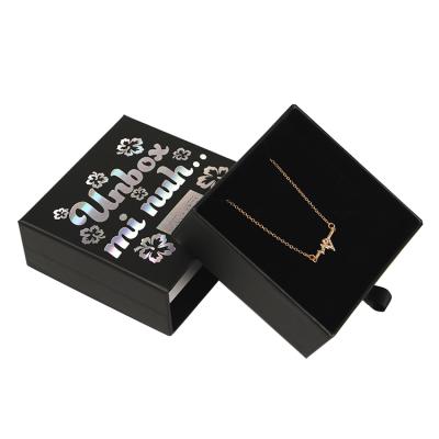 China Zhuoyida handmade custom logo printed black bracelet box drawer cardboard jewelry packaging box holographic necklace box for sale