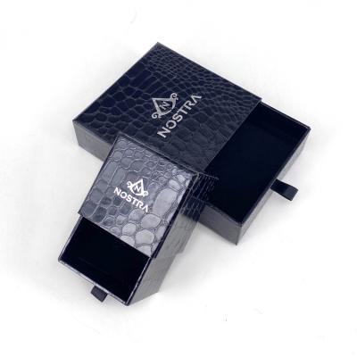 China Custom Black Recycled Materials Zhuoyida Logo Drawer Sliding Black Leather Jewelry Box Packaging Ring Box for sale