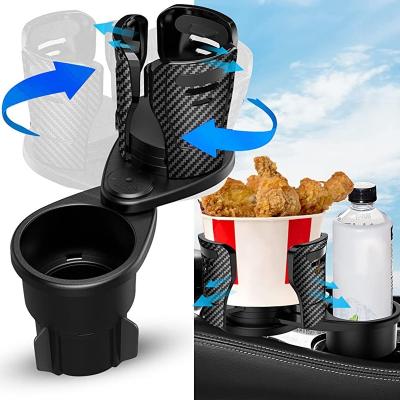 China Single Color No Pattern Cup Holders 360 Rotating Adjustable Stretch One-in-Two Car Water Cup Bottle Car Drinking Cup Holder for sale