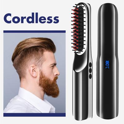 China Small Portable USB Charging Cordless Men Beard Straightener Ionic Brush for sale