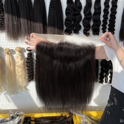 China 100% 13x6 Human Hair 13x6 13 By Ear 4 Cambodian Cuticle Aligned Raw To Ear Invisible Film HD Lace Up Body Silk Low Frontal Wave for sale