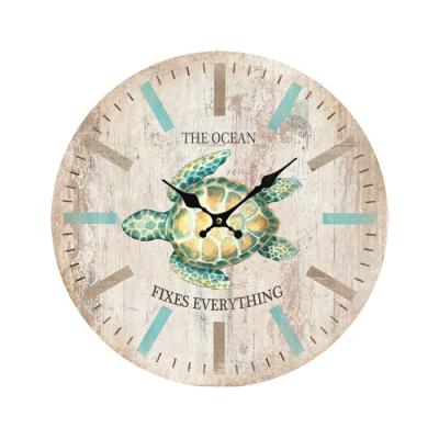 China Antique Style Customized Ocean Style Wooden Wall Art Clock Simple Design Wall Hanging Clock for sale