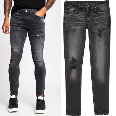 China Factory Directly 2021 Wholesale Gray Denim Fabric Rips Patches Skinny Jeans Men Pants for sale