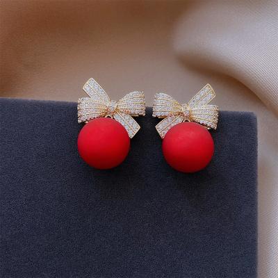 China 2022 Fashion NEW YEAR JEWELRY Red Bow Earrings Rojos Aretes de Crystal Bow Knot Stud Earrings for sale