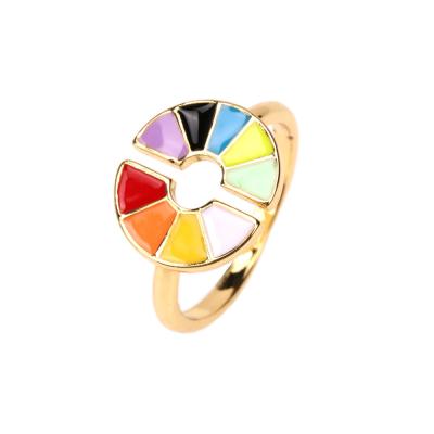 China ODM 2021 New Palette Rings Durable Fashion Women Jewelry Opening Adjustable Oil Drip Geometric Enamel Ring for sale