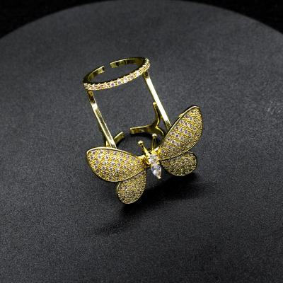 China GT Anillo Durable Zirconia Adjustable Open 3A Zircon Rings New Design Trend Jewelry Movable Butterfly Ring for sale