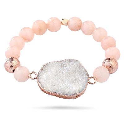 China NEW Religious Pink Crystal Round Beads Bracelet Amazon Hot Selling Inlaid Natural Stone Druzy Bracelets For Women for sale