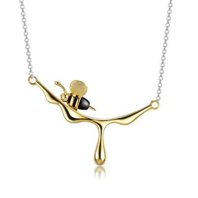 China 2021 Classic Cute Fashion Bee Necklace Sterling Silver Agate Stone Gold Plated Honey Bee Necklace for sale