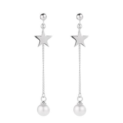 China 925 Sterling Silver Star Pearl Stud Earrings Love Star Five-pointed Pearl 925 Sterling Silver Long Stud Earrings For Women for sale