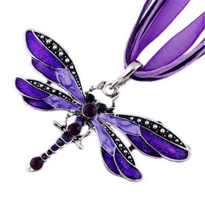 China Long Long Style Alloy Inlay Rhinestone Dragonfly Shape Creative Sweater Chain Necklace For Women for sale