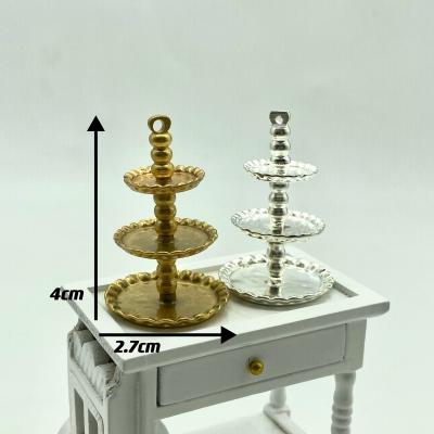 China Leisure Hand Make Dollhouse Miniature 3 Tier Dish Dessert Shelf Cake Stand Tableware for sale