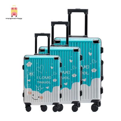 China ABS Aluminum Suitcase Trolley Case Children Cosmetic Luggage Ride On Trolley Travel Suitcase For Girls Print Cartoon for sale