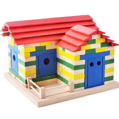 China DIY 3D Construction Building House Material Eco-friendly Hot Wooden Bricks Sets Kids Educational Wooden Blocks Toys For Children Gifts for sale