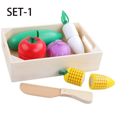 China Wooden Kitchen Set For Kids Wooden Cutting Cooking Food Toy Set Magnetic Wooden Fruit Vegetable Toy For Pretend To Play Kitchen Kit Toy Gift for sale